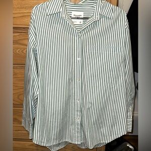 Abercrombie & Fitch Poplin Green & White Striped Button-Down Shirt